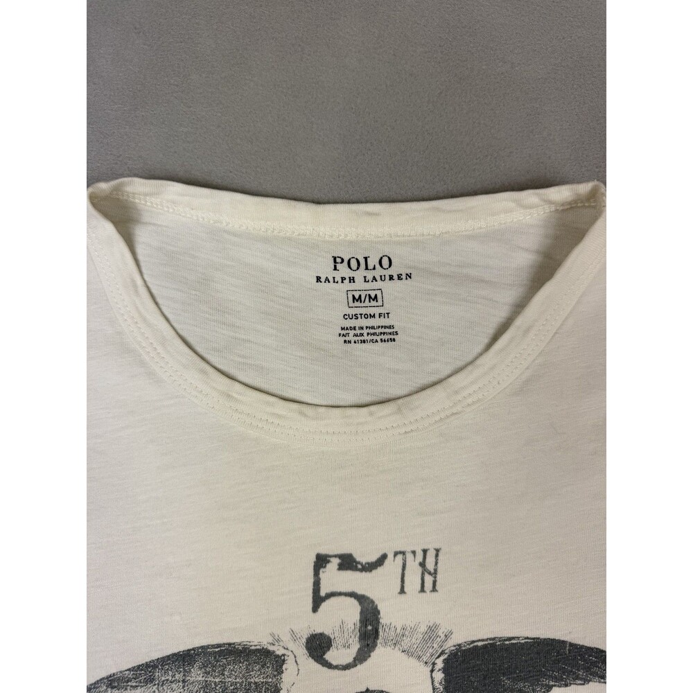 Polo Ralph Lauren Women's M Distressed American Flag Graphic T-Shirt Cream USA - Picture 2 of 8